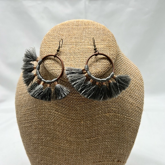 Grey Fringe Statement Earrings - Picture 5 of 5